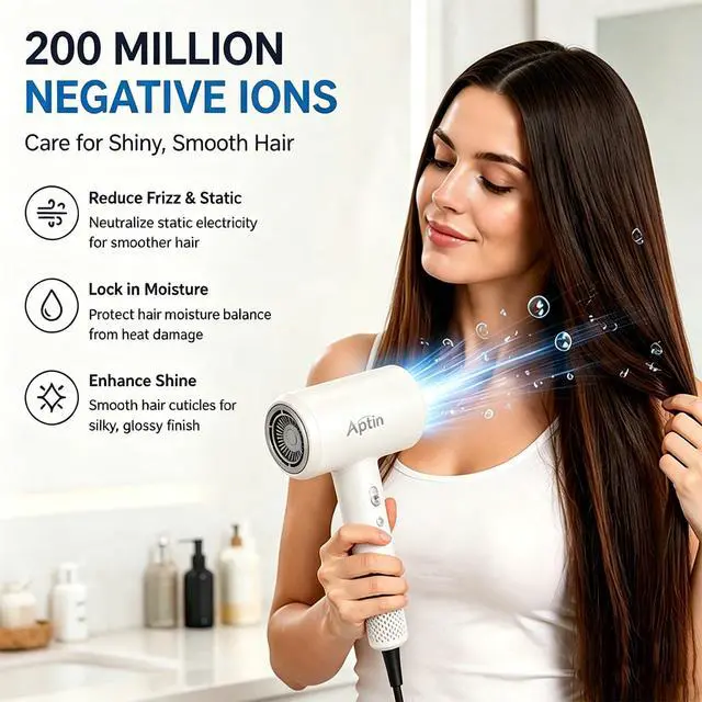 Alt view image 3 of 7 - Ionic Hair Dryer 110, 000 RPM High Speed Motor Ultra-Fast Drying, 200 Million Negative Ions for Frizz Reduction, Overheat Protection, Low Noise Magnetic Concentrator, No Heat Damage Lightweight
