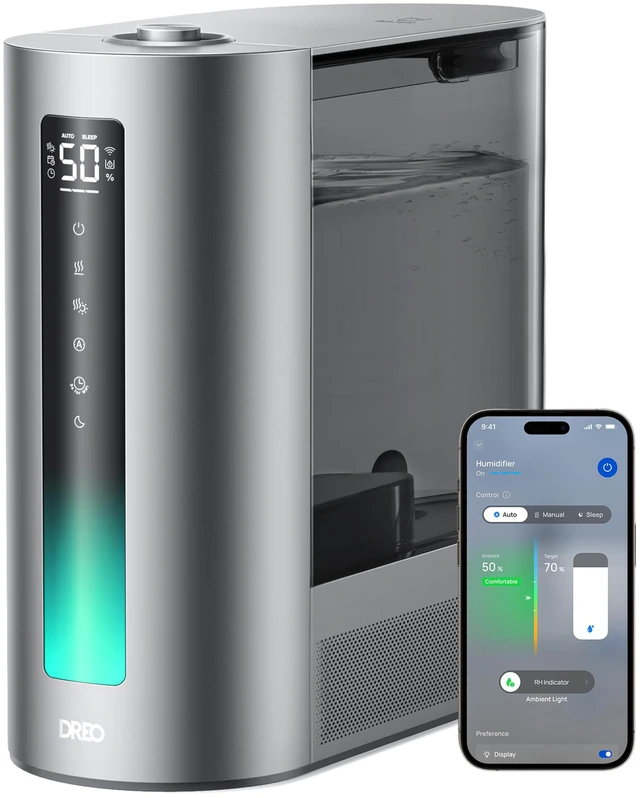 Main image of 6L Smart Humidifiers for Bedroom, Warm & Cool Mist for Large Room | 60-Hour Quiet Runtime, 500ML/H Output, Smart Humidity Sensor, Indicator Light, App Control, Works with Alexa & Google, Silver