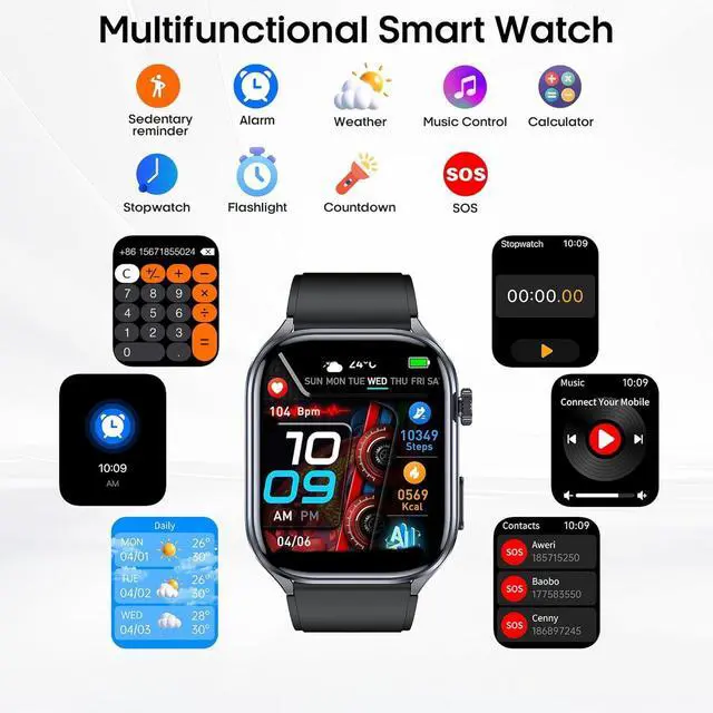Alt view image 6 of 7 - Advanced Health Smartwatch for Women Men with Real-Time Monitoring of Heart Rate, Sleep Quality and Stress Levels, Always-On DisplayBright Flashlight (Black)
