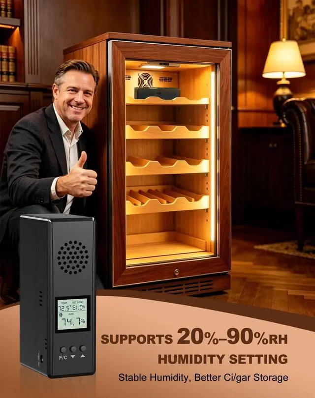 Alt view image 3 of 7 - Electric Humidifier for Cabinet (Fits 8 Cu Ft), Adjustable 20%90% RH, Quiet Operation with Real-Time Temp & Humidity Display, Precise Humidity Control, Ideal for Storing up to 300 PCS