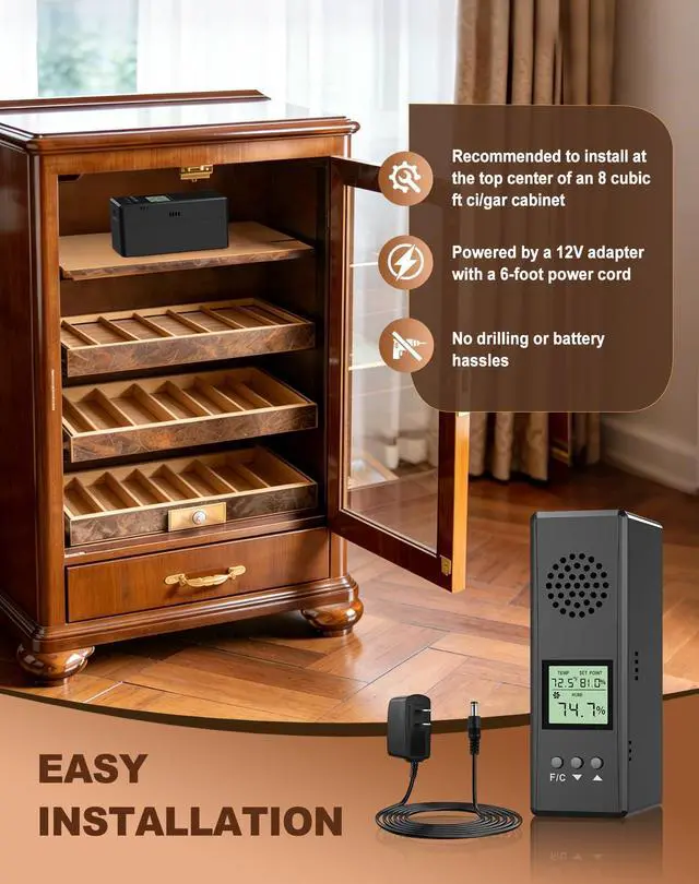 Alt view image 7 of 7 - Electric Humidifier for Cabinet (Fits 8 Cu Ft), Adjustable 20%90% RH, Quiet Operation with Real-Time Temp & Humidity Display, Precise Humidity Control, Ideal for Storing up to 300 PCS
