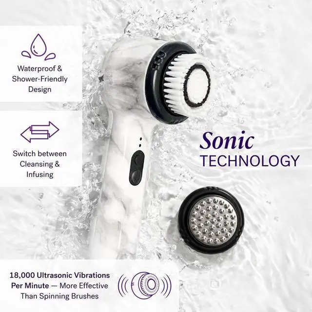 Alt view image 3 of 7 - Beauty Soniclear Allure 2026 Readers Choice Winner Sonic (no Rotating) Facial Cleansing + Exfoliation Brush for Men/Women, Antimicrobial Protected Bristles, 4 speeds, Serum Infusion Head