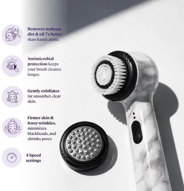 Alt view image 6 of 7 - Beauty Soniclear Allure 2026 Readers Choice Winner Sonic (no Rotating) Facial Cleansing + Exfoliation Brush for Men/Women, Antimicrobial Protected Bristles, 4 speeds, Serum Infusion Head
