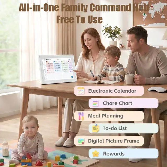 Alt view image 4 of 7 - 10.1" Digital Calendar with IPS Touch Screen - Smart Electronic Calendar & Planner with Free App Control, Sync & Custom Alerts, Ideal Home Office Management Tool