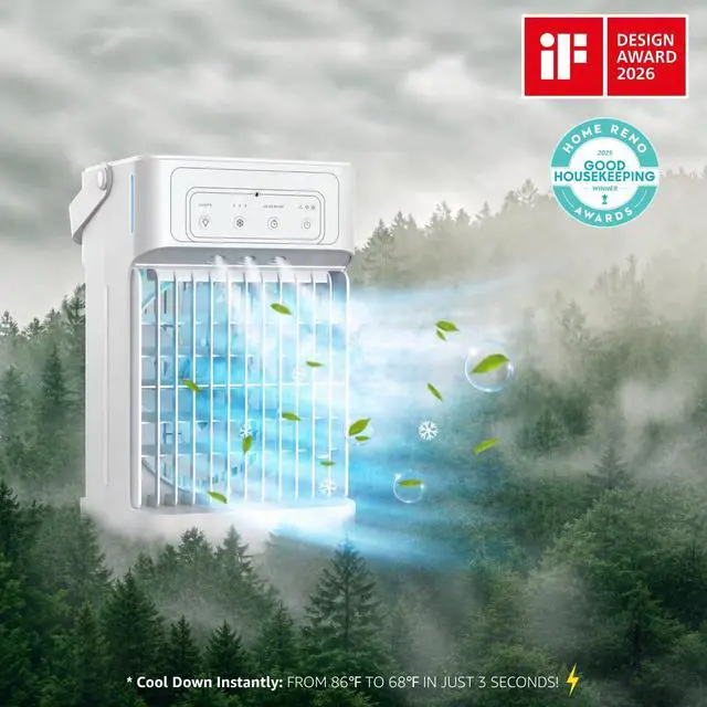 Alt view image 2 of 7 - Portable Air Conditioners, 3 Speeds, 3 Mist Settings, 40oz XL Water Tank, 2~8h Timer & 7-color Ambient Lights, Air Conditioner Portable, Personal Small Mini Air Conditioner Air Cooler for Room Bedroom