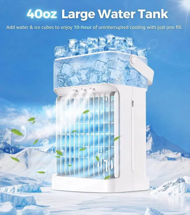 Alt view image 4 of 7 - Portable Air Conditioners, 3 Speeds, 3 Mist Settings, 40oz XL Water Tank, 2~8h Timer & 7-color Ambient Lights, Air Conditioner Portable, Personal Small Mini Air Conditioner Air Cooler for Room Bedroom