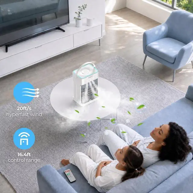 Alt view image 5 of 7 - Portable Air Conditioners, 3 Speeds, 3 Mist Settings, 40oz XL Water Tank, 2~8h Timer & 7-color Ambient Lights, Air Conditioner Portable, Personal Small Mini Air Conditioner Air Cooler for Room Bedroom