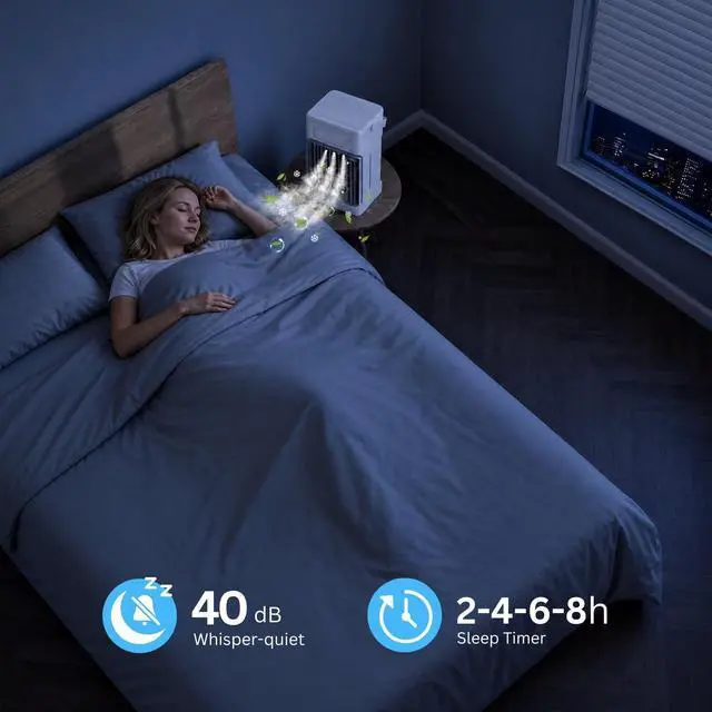 Alt view image 6 of 7 - Portable Air Conditioners, 3 Speeds, 3 Mist Settings, 40oz XL Water Tank, 2~8h Timer & 7-color Ambient Lights, Air Conditioner Portable, Personal Small Mini Air Conditioner Air Cooler for Room Bedroom