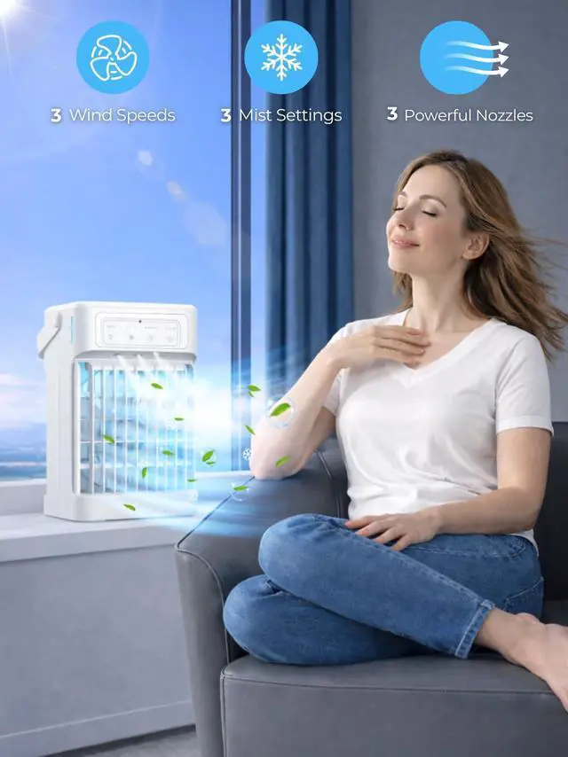 Alt view image 3 of 7 - Portable Air Conditioners, 3 Speeds, 3 Mist Settings, 40oz XL Water Tank, 2~8h Timer & 7-color Ambient Lights, Air Conditioner Portable, Personal Small Mini Air Conditioner Air Cooler for Room Bedroom