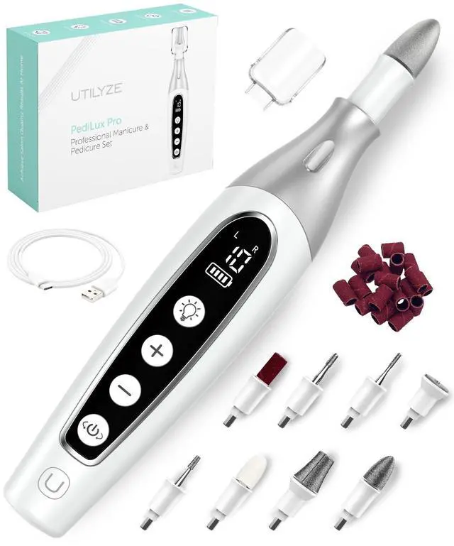 Main image of PediLux Pro Professional Manicure Pedicure Kit, Cordless Electric Nail File Drill Set, Thick Toenail Grinder, Toe Nail Dremel Tools, Filer, Buffer, Sander, Remove Cuticles, Callus for Men & Women