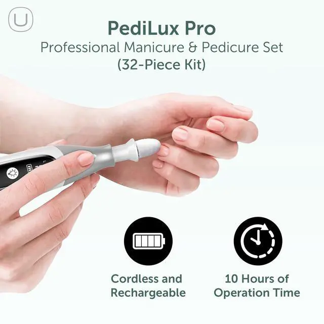 Alt view image 2 of 7 - PediLux Pro Professional Manicure Pedicure Kit, Cordless Electric Nail File Drill Set, Thick Toenail Grinder, Toe Nail Dremel Tools, Filer, Buffer, Sander, Remove Cuticles, Callus for Men & Women