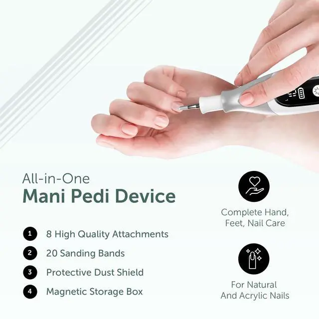 Alt view image 7 of 7 - PediLux Pro Professional Manicure Pedicure Kit, Cordless Electric Nail File Drill Set, Thick Toenail Grinder, Toe Nail Dremel Tools, Filer, Buffer, Sander, Remove Cuticles, Callus for Men & Women