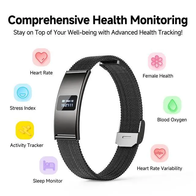 Alt view image 2 of 7 - Smart Bracelet, Subscription-Free 24/7 Health Tracking, Heart Rate, SpO2, HRV & Sleep Tracker with IPX8 Waterproof, Wearable Activity & Fitness Tracker, 7-Day Battery, 2 Bands