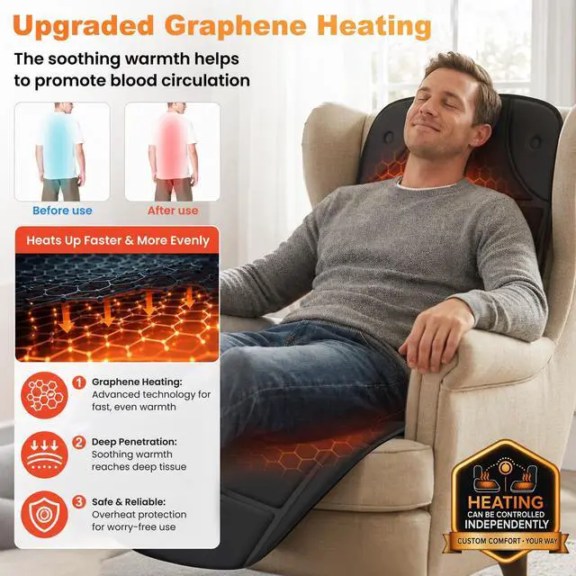 Alt view image 3 of 7 - Full Body Massage Mat with Heat, Vibration Back Massage Pad, Full Body Massager for Bed Chair Sofa, Massage Mattress Pad, Fathers Day Gift for Dad