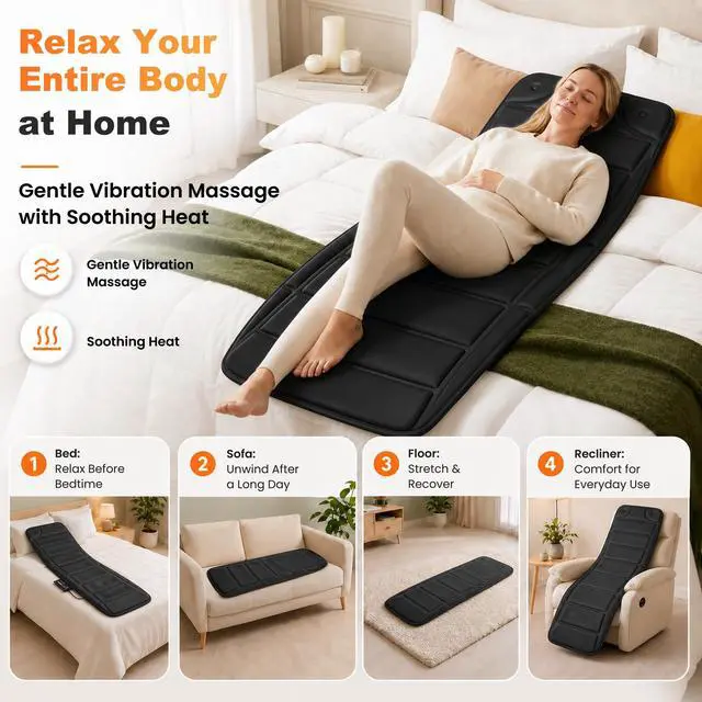 Alt view image 7 of 7 - Full Body Massage Mat with Heat, Vibration Back Massage Pad, Full Body Massager for Bed Chair Sofa, Massage Mattress Pad, Fathers Day Gift for Dad