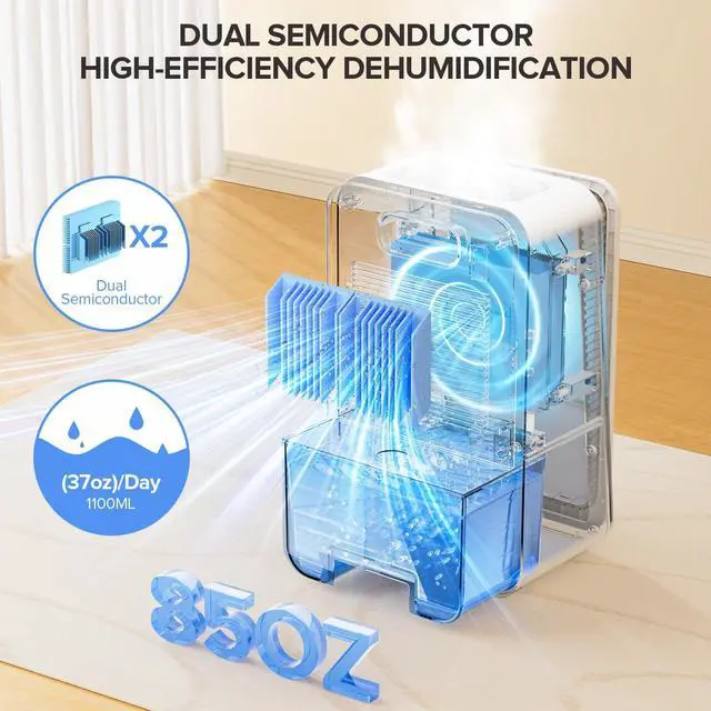 Alt view image 2 of 7 - Dehumidifier for Home,1000 sq.ft Dehumidifier for Basement Bathroom Bedroom with Auto Shut Off, Built-in Aromatherapy Diffuser,7 Colors LED Light, Quiet Dehumidifiers with Sleep Mode(CS08-Cream)