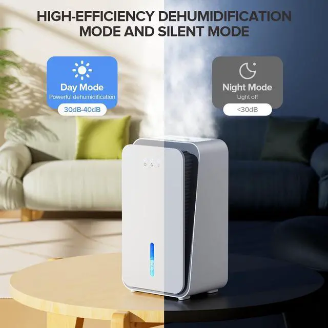 Alt view image 5 of 7 - Dehumidifier for Home,1000 sq.ft Dehumidifier for Basement Bathroom Bedroom with Auto Shut Off, Built-in Aromatherapy Diffuser,7 Colors LED Light, Quiet Dehumidifiers with Sleep Mode(CS08-Cream)