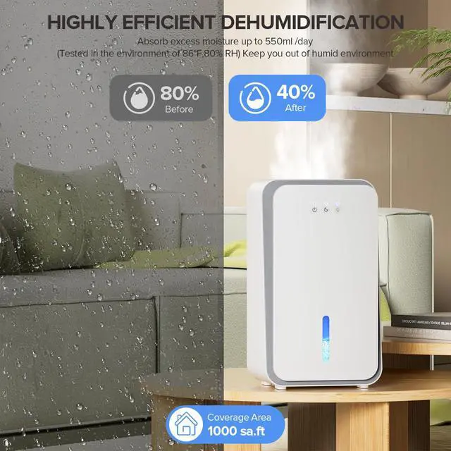 Alt view image 3 of 7 - Dehumidifier for Home,1000 sq.ft Dehumidifier for Basement Bathroom Bedroom with Auto Shut Off, Built-in Aromatherapy Diffuser,7 Colors LED Light, Quiet Dehumidifiers with Sleep Mode(CS08-Cream)