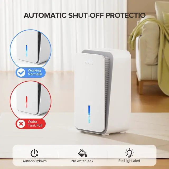 Alt view image 6 of 7 - Dehumidifier for Home,1000 sq.ft Dehumidifier for Basement Bathroom Bedroom with Auto Shut Off, Built-in Aromatherapy Diffuser,7 Colors LED Light, Quiet Dehumidifiers with Sleep Mode(CS08-Cream)