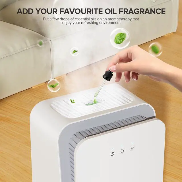 Alt view image 7 of 7 - Dehumidifier for Home,1000 sq.ft Dehumidifier for Basement Bathroom Bedroom with Auto Shut Off, Built-in Aromatherapy Diffuser,7 Colors LED Light, Quiet Dehumidifiers with Sleep Mode(CS08-Cream)