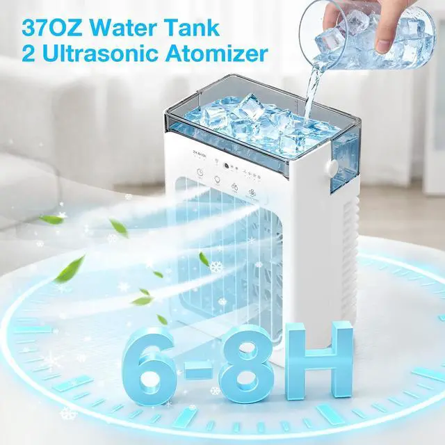 Alt view image 2 of 7 - Portable Air Conditioners, 3-1 Mini AC Unit with Remote, 4 Speeds Small Air Cooler With 2 Mist Modes, 2 Cooling Modes,Timer,7 Lights, USB Powered Cooling Fan for Bedoom Camping Office
