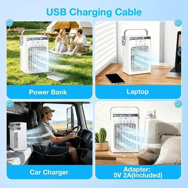 Alt view image 7 of 7 - Portable Air Conditioners, 3-1 Mini AC Unit with Remote, 4 Speeds Small Air Cooler With 2 Mist Modes, 2 Cooling Modes,Timer,7 Lights, USB Powered Cooling Fan for Bedoom Camping Office