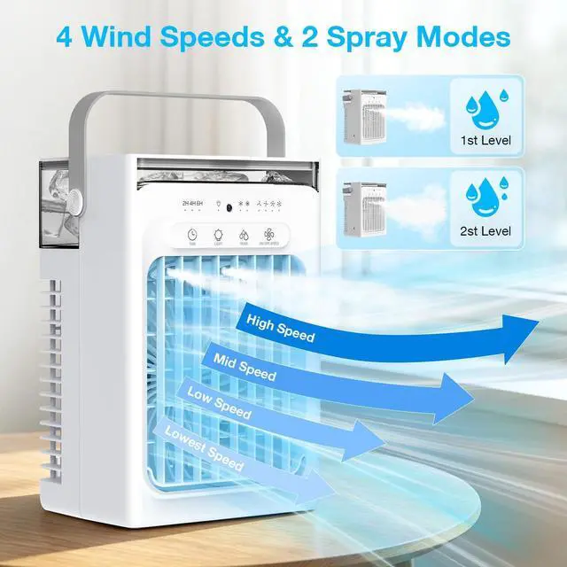 Alt view image 3 of 7 - Portable Air Conditioners, 3-1 Mini AC Unit with Remote, 4 Speeds Small Air Cooler With 2 Mist Modes, 2 Cooling Modes,Timer,7 Lights, USB Powered Cooling Fan for Bedoom Camping Office