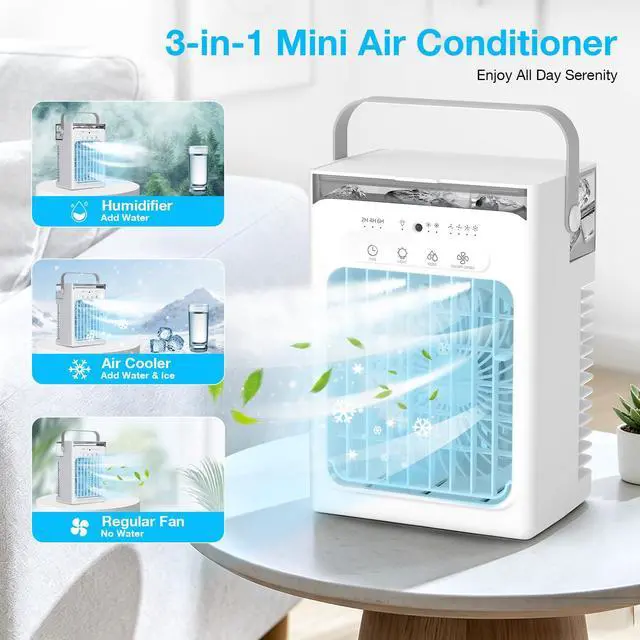 Alt view image 5 of 7 - Portable Air Conditioners, 3-1 Mini AC Unit with Remote, 4 Speeds Small Air Cooler With 2 Mist Modes, 2 Cooling Modes,Timer,7 Lights, USB Powered Cooling Fan for Bedoom Camping Office