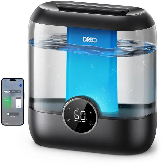 Main image of Smart Humidifiers for Bedroom, 6L Top Fill Supersized Cool Mist Humidifier for Large Room, 60 Hour Runtime, Quiet Ultrasonic Humidifier for Plants, Indoor, Home, Night Light, Black