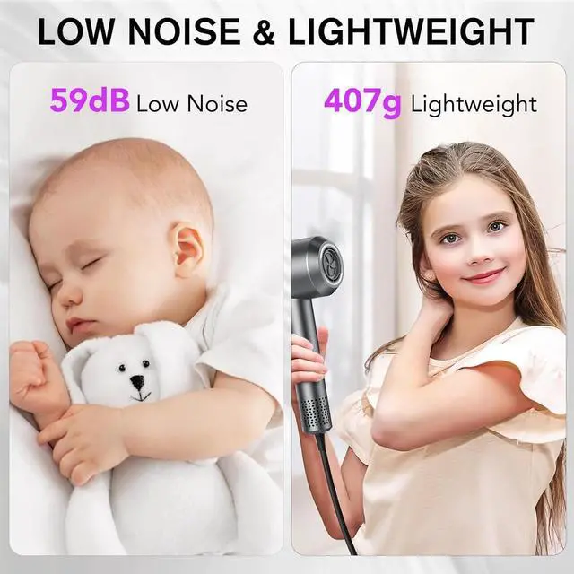 Alt view image 5 of 7 - Hair Dryer, 160000 RPM Professional High Speed Ionic Blow Dryer 500 Million Negative Ions & Heat-Control & Low Noise Hairdryer for Faster Drying, No Heat Damage, Travel with DiffuserGrey
