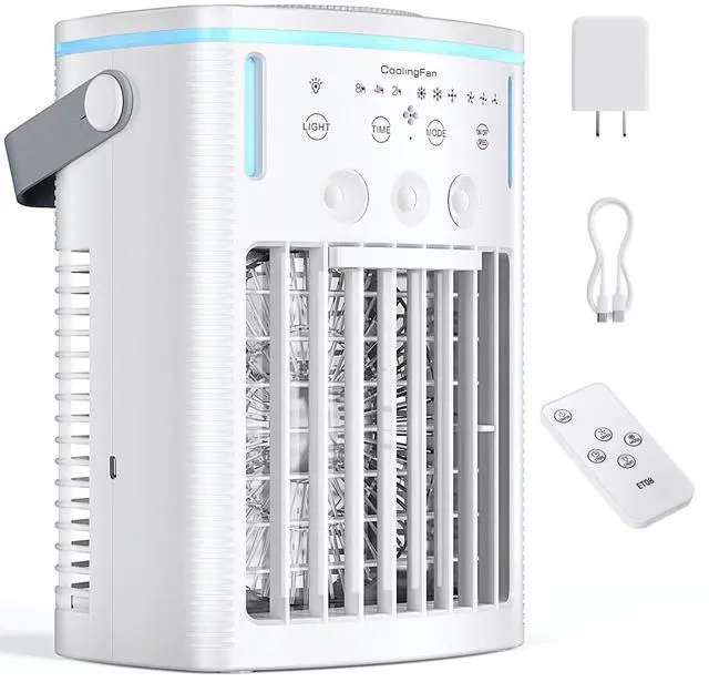 Main image of Portable Air Conditioners, New 4-in-1 Ultra-Quiet Portable AC Unit, 1000ML Water Tank Evaporative Air Cooler with 3-Cool Mist & 3-Speeds, Remote Control, 7 Color Light, 8H Timer for Bedroom,Office,Car