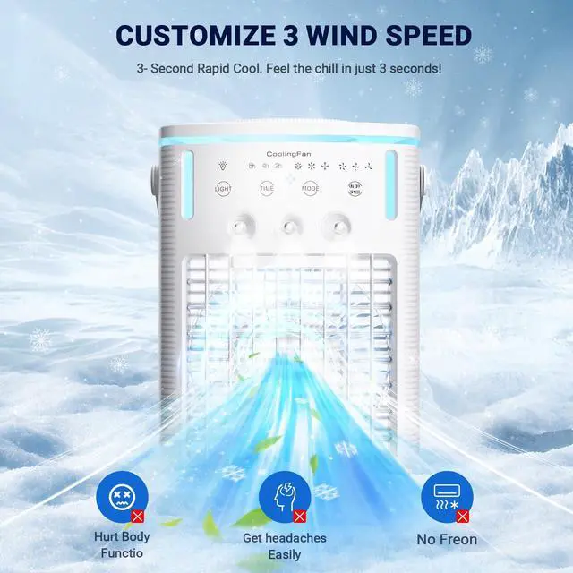 Alt view image 2 of 7 - Portable Air Conditioners, New 4-in-1 Ultra-Quiet Portable AC Unit, 1000ML Water Tank Evaporative Air Cooler with 3-Cool Mist & 3-Speeds, Remote Control, 7 Color Light, 8H Timer for Bedroom,Office,Car