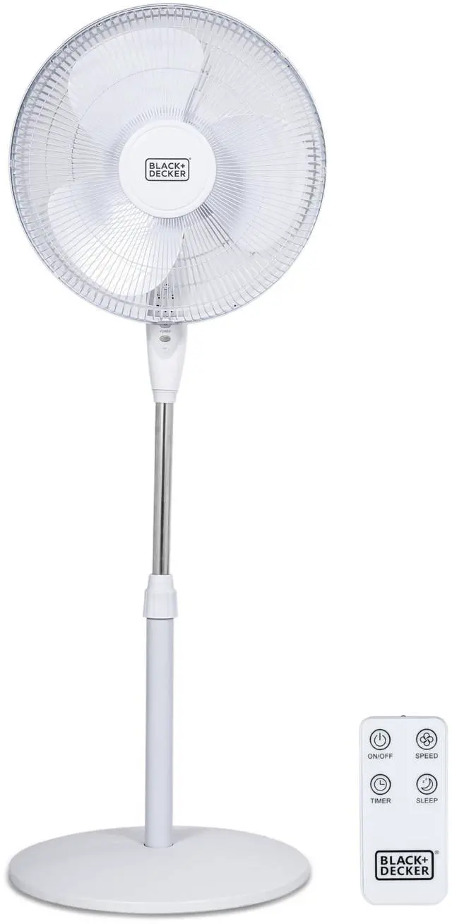 Main image of 16" Standing Oscillating Pedestal Fan with Remote, 90-Degree Oscillation, 3 Speed Settings, Adjustable Height, Timer, 30-Degree Tilt, BFSR16W, White