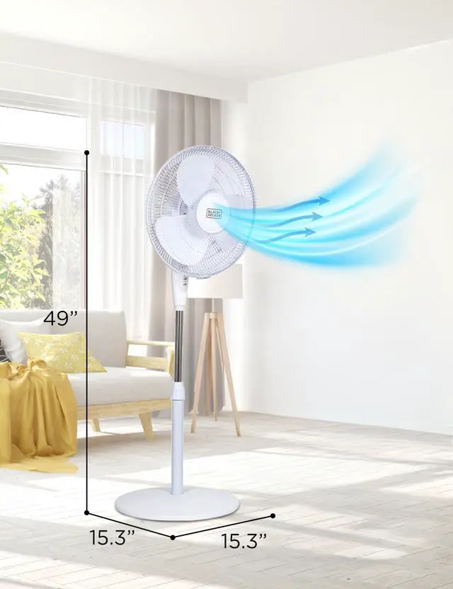Alt view image 2 of 7 - 16" Standing Oscillating Pedestal Fan with Remote, 90-Degree Oscillation, 3 Speed Settings, Adjustable Height, Timer, 30-Degree Tilt, BFSR16W, White