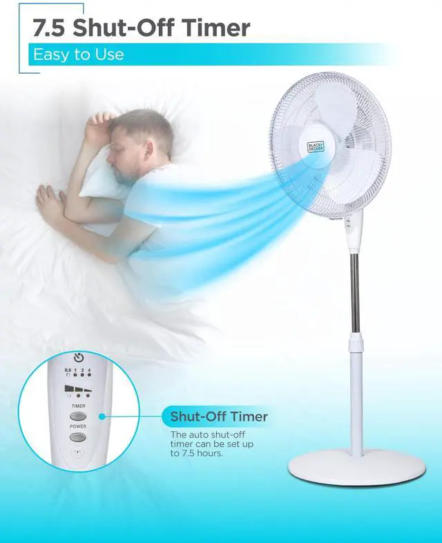 Alt view image 7 of 7 - 16" Standing Oscillating Pedestal Fan with Remote, 90-Degree Oscillation, 3 Speed Settings, Adjustable Height, Timer, 30-Degree Tilt, BFSR16W, White
