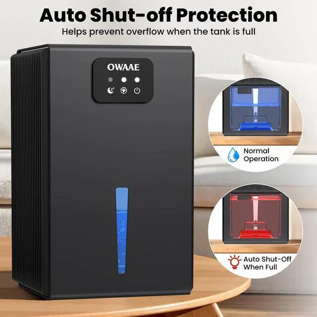 Alt view image 4 of 7 - Dehumidifier, 1000 sq.ft Quiet Dehumidifiers for Home Bedroom Basement Bathroom with 95oz Water Tank, Sleep Mode, Auto Shut-Off 7 Colors LED Light, Grey