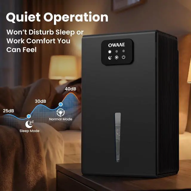 Alt view image 5 of 7 - Dehumidifier, 1000 sq.ft Quiet Dehumidifiers for Home Bedroom Basement Bathroom with 95oz Water Tank, Sleep Mode, Auto Shut-Off 7 Colors LED Light, Grey