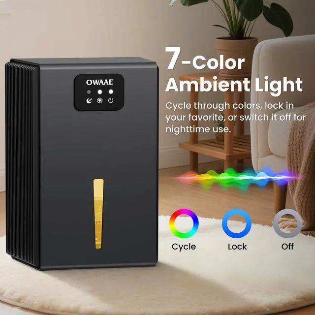 Alt view image 6 of 7 - Dehumidifier, 1000 sq.ft Quiet Dehumidifiers for Home Bedroom Basement Bathroom with 95oz Water Tank, Sleep Mode, Auto Shut-Off 7 Colors LED Light, Grey