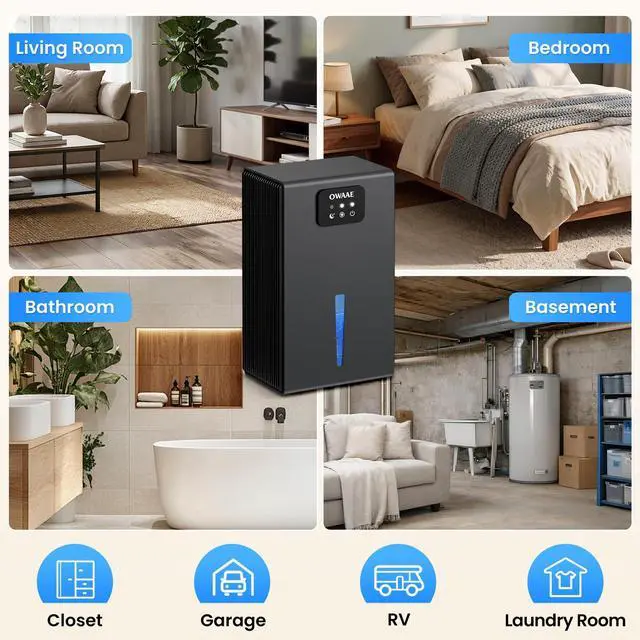 Alt view image 7 of 7 - Dehumidifier, 1000 sq.ft Quiet Dehumidifiers for Home Bedroom Basement Bathroom with 95oz Water Tank, Sleep Mode, Auto Shut-Off 7 Colors LED Light, Grey