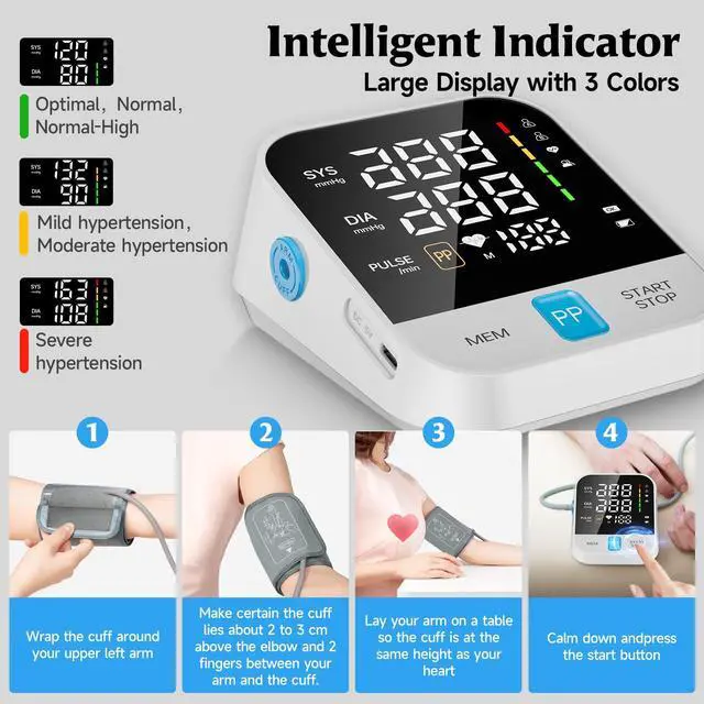 Alt view image 2 of 7 - Blood Pressure Monitor for Home Use with Upper Arm Wide Range Cuff (8.7"-15.7" Adjustable) & LED Display, Automatic Digital BP Machine Storage Bag, 240 Memories for 2 Users