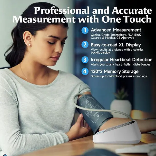 Alt view image 5 of 7 - Blood Pressure Monitor for Home Use with Upper Arm Wide Range Cuff (8.7"-15.7" Adjustable) & LED Display, Automatic Digital BP Machine Storage Bag, 240 Memories for 2 Users