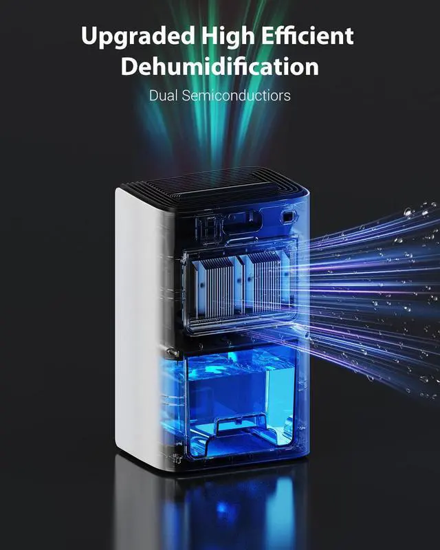 Alt view image 3 of 7 - 95oz Dehumidifiers for Home, 1000 Sq.Ft Dehumidifier with Drain Hose - Auto Shut Off, Timer, Sleep Mode & Drain Hose - 7 Color Light for Bedroom, Bathroom, RV - White