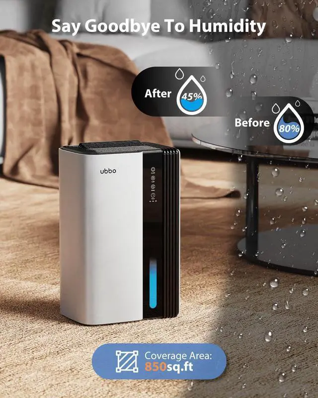 Alt view image 2 of 7 - 95oz Dehumidifiers for Home, 1000 Sq.Ft Dehumidifier with Drain Hose - Auto Shut Off, Timer, Sleep Mode & Drain Hose - 7 Color Light for Bedroom, Bathroom, RV - White