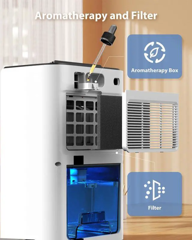Alt view image 6 of 7 - 95oz Dehumidifiers for Home, 1000 Sq.Ft Dehumidifier with Drain Hose - Auto Shut Off, Timer, Sleep Mode & Drain Hose - 7 Color Light for Bedroom, Bathroom, RV - White