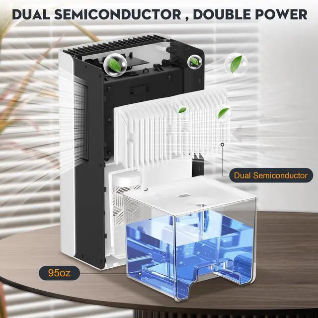 Alt view image 3 of 7 - Dehumidifier for Home, 1000 sq.ft Dehumidifiers for Basement Bedroom Bathroom with 95 OZ Water Tank, Auto Shut Off 7 Colors LED Light, White Black