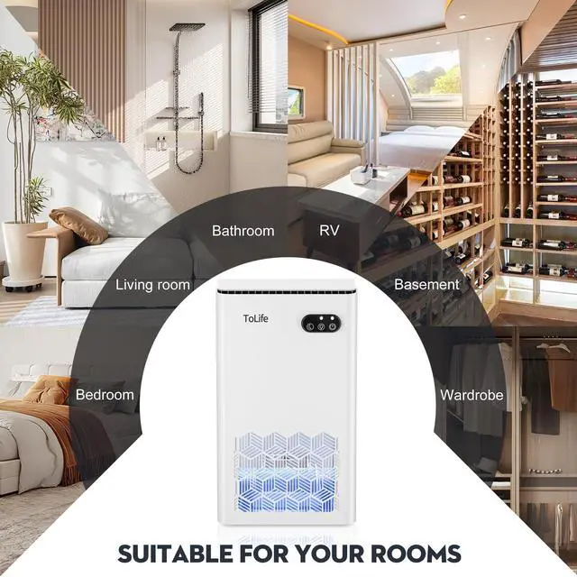 Alt view image 7 of 7 - Dehumidifier for Home, 1000 sq.ft Dehumidifiers for Basement Bedroom Bathroom with 95 OZ Water Tank, Auto Shut Off 7 Colors LED Light, White Black