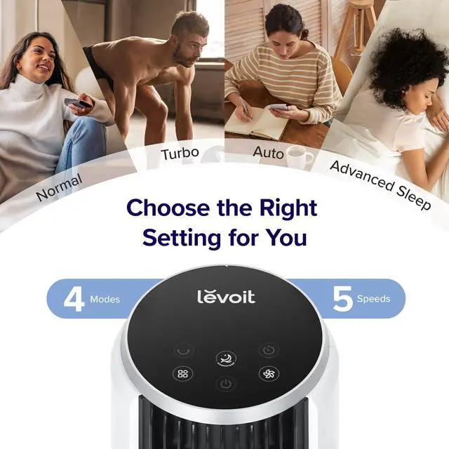 Alt view image 4 of 7 - Tower Fan for Bedroom, 90° Oscillating Standing Fan with 28dB Quiet for Sleep, 25ft/s Velocity, 12H Timer, 5 Speeds 4 Modes, Remoter, Bladeless Room Fan for Home, Office, Indoor, 36 inch, White