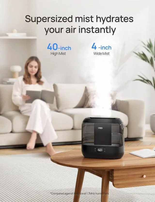 Alt view image 4 of 7 - Smart Humidifiers for Bedroom, Top Fill 4L Supersized Humidifier Large Room with 28 dB, 36H Runtime, Touch/APP/Voice Control, Nightlight, Cool Mist Humidifiers for Baby, Plants, Indoor, Black