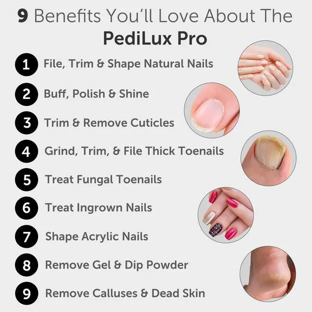 Alt view image 3 of 7 - PediLux Pro Professional Manicure Pedicure Kit, Thick Toenail Grinder, Cordless Electric Nail File Drill, Toe Nail for Dremel Tool, Filer, Sander, Remove Callus for Humans, Men, Women, Seniors