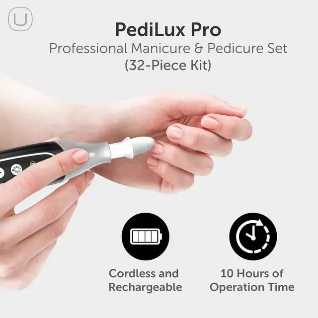 Alt view image 2 of 7 - PediLux Pro Professional Manicure Pedicure Kit, Thick Toenail Grinder, Cordless Electric Nail File Drill, Toe Nail for Dremel Tool, Filer, Sander, Remove Callus for Humans, Men, Women, Seniors